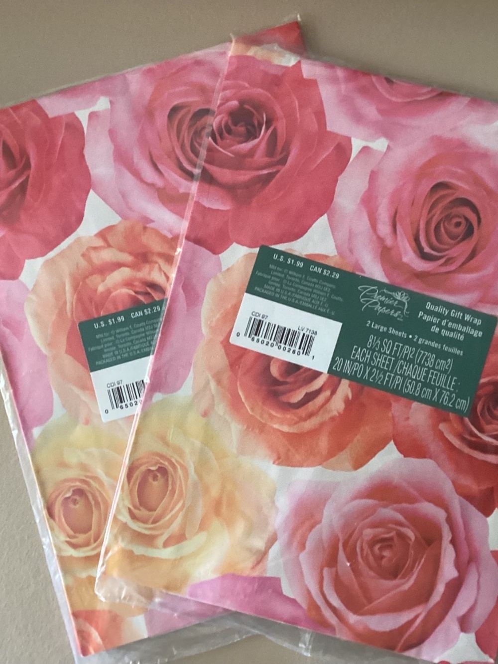 2 Packs Birthday GiftWrap All Occasion Vintage 1980’s 4 LG SHEETS Roses Pink Red